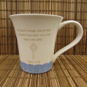 Russ Psalm 31:24 Bible Verse Coffee Mug Be Of Good Courage Celtic Cross Blue